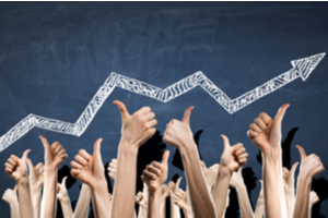 a school of thumbs up and an upward arrow indicating improve sales performance